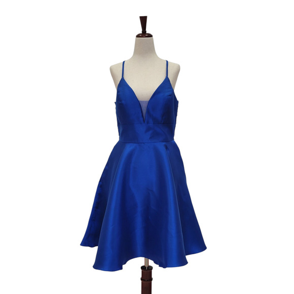 Women's Royal Blue Cocktail Dress with Lace Back and Cutout - Picture 1 of 6